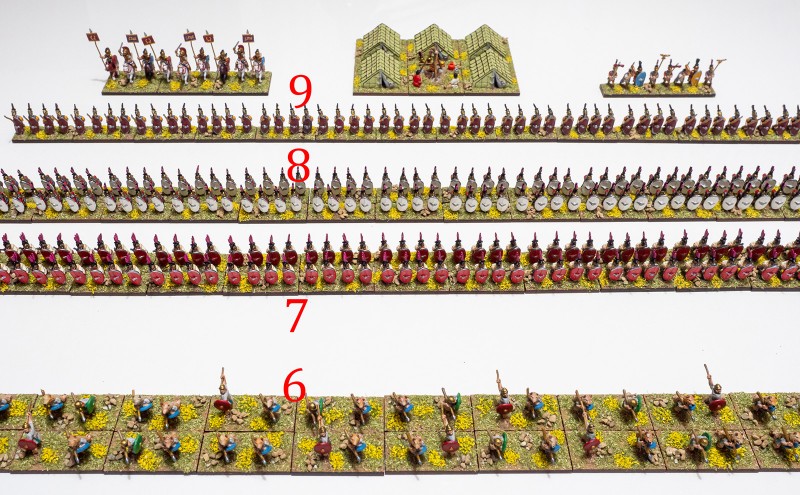 Polybian_Romans_03.jpg (711.55 KiB) 5050 mal betrachtet 6. Velites, Reg Ps (S). 7. Roman hastati, Reg Bd (O). 8. Roman principes, Reg Bd (O). 9. Triarii, Reg Sp (S).