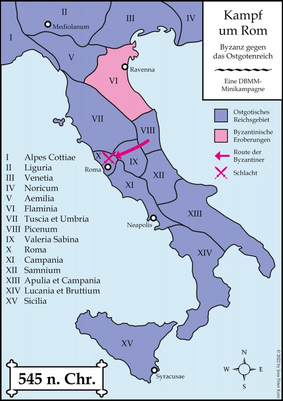 In Folge der Niederlage des byzantinischen Heeres in der Schlacht bei Rom können die Ostgoten fast alle verlorenen Provinzen zurückerobern.