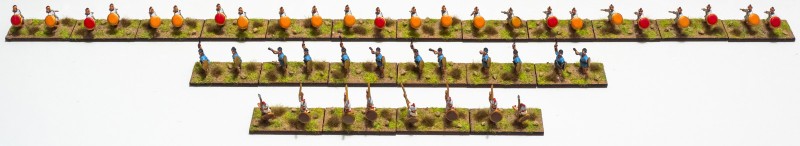 Later_Carthaginian_05.jpg (155.73 KiB) 1027 mal betrachtet Die Plänkler: Unten Spanish mercenary caetrati, Reg Ps (S). Mittig Balearic slingers, Reg Ps (O). Oben Libyan skirmishers, Irr Ps (O) und (S).